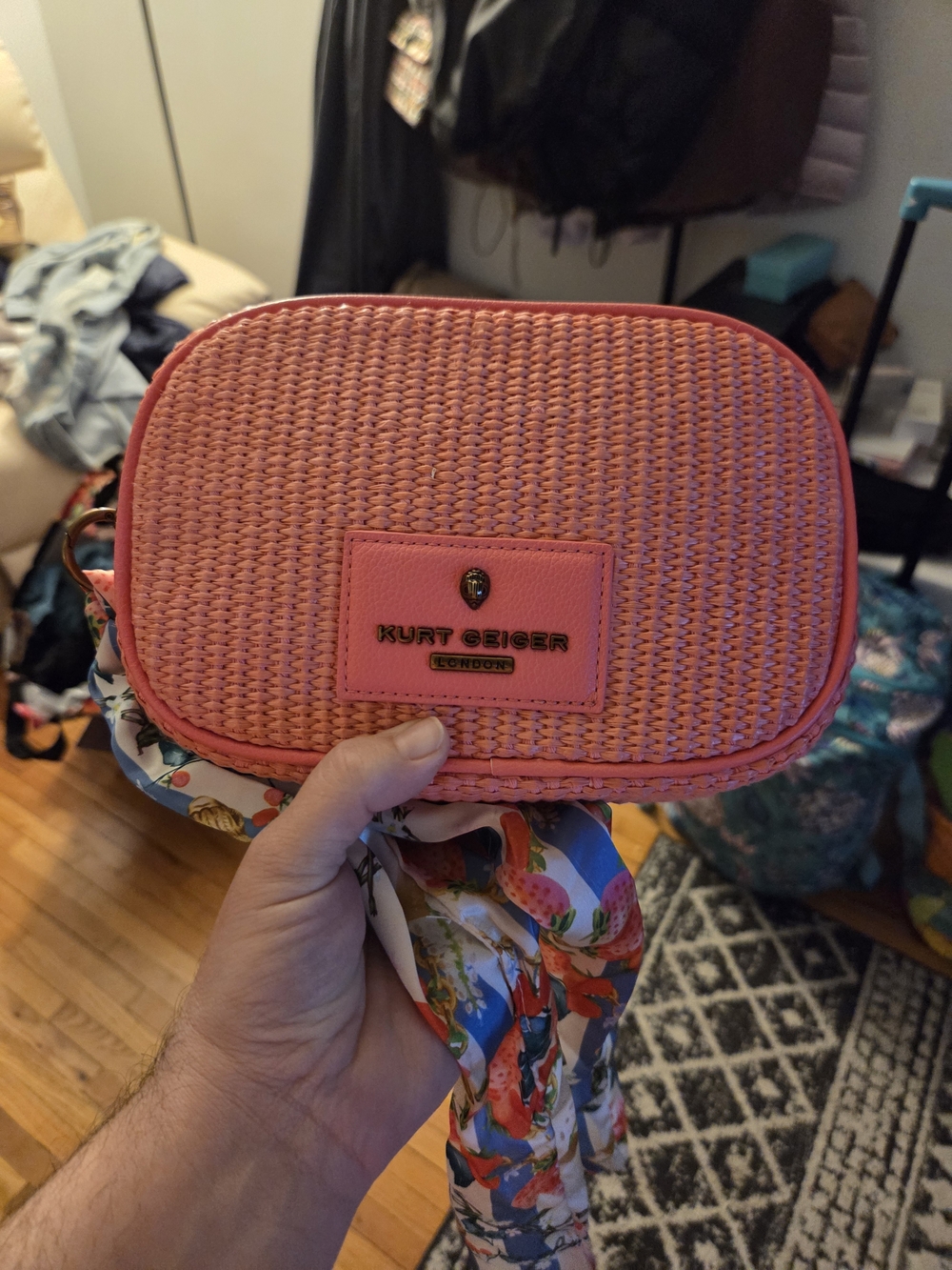 Kurt Geiger Pink Woven Crossbody Camera Bag - Picture 3 of 6